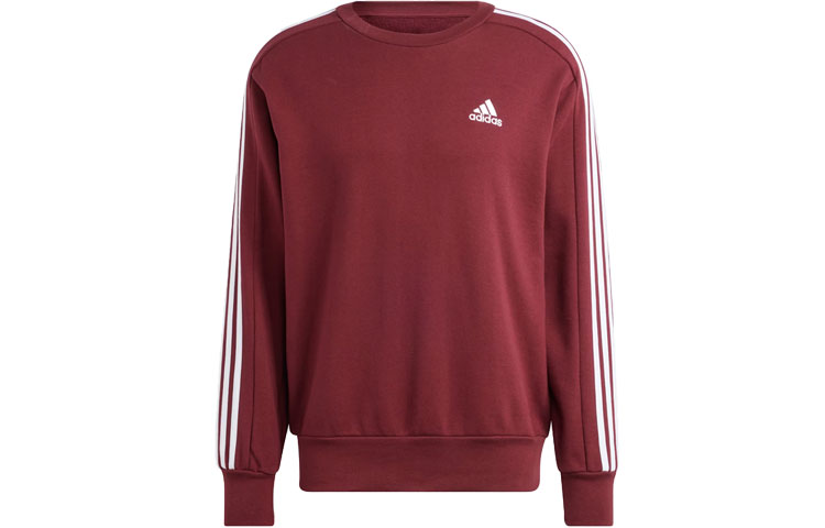 adidas Essentials French Terry 3-Stripes Crewneck Sweatshirt Shadow Red Mens IS1348