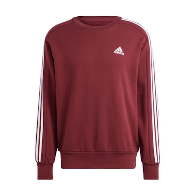 adidas Essentials French Terry 3-Stripes Crewneck Sweatshirt Shadow Red Mens IS1348