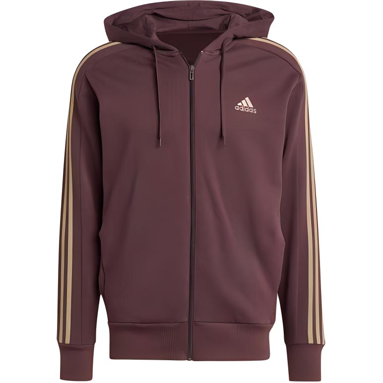 adidas Essentials French Terry 3-Stripes Full-Zip Hoodie Brown Jacket IX0175