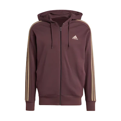 adidas Essentials French Terry 3-Stripes Full-Zip Hoodie Brown Jacket IX0175