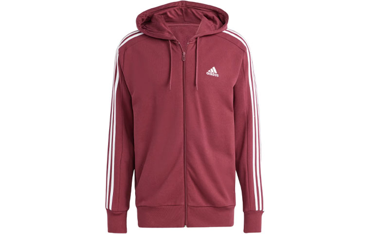 adidas Essentials French Terry 3-Stripes Full-Zip Hoodie Shadow Red IS1365