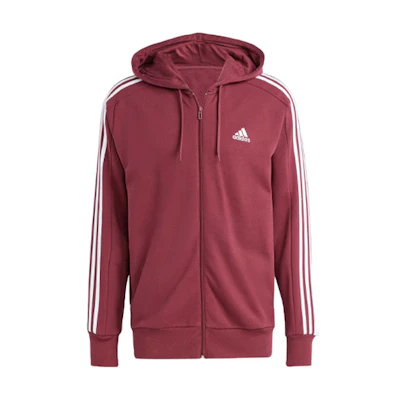 adidas Essentials French Terry 3-Stripes Full-Zip Hoodie Shadow Red IS1365