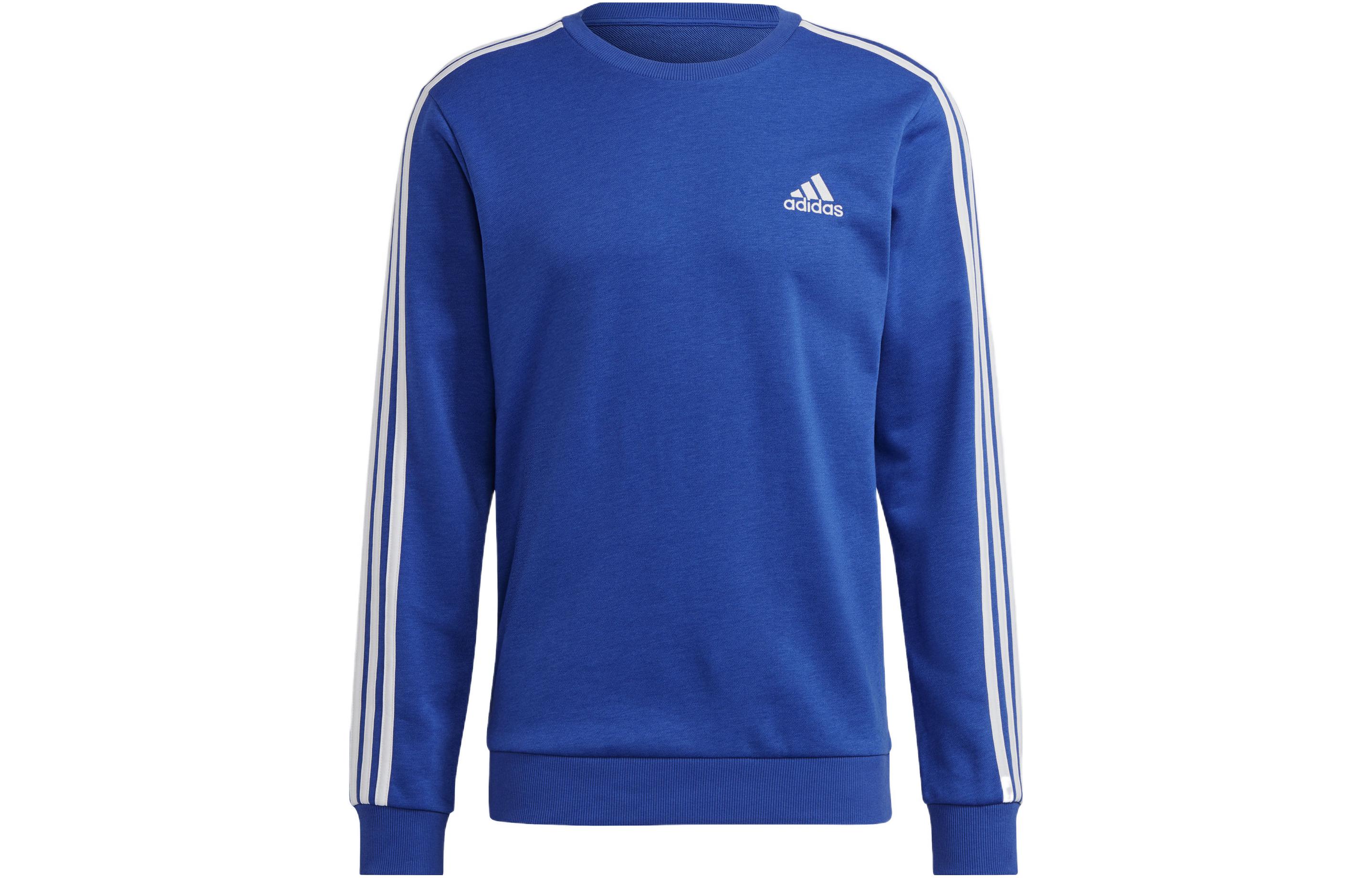 adidas Essentials French Terry 3-Stripes Logo Crewneck Sweatshirt Blue - H12162