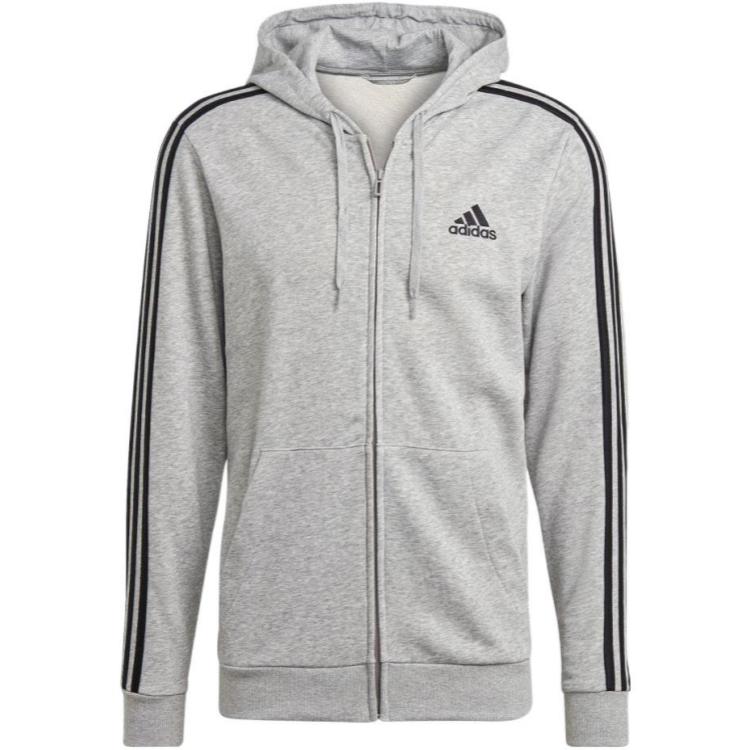 adidas Essentials Full-Zip Hoodie Gray Three-Stripes Fleece GK9034