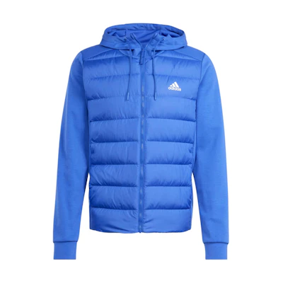 adidas Essentials Hybrid Down Hooded Jacket Blue - Hooded Puffer Coat IS1272