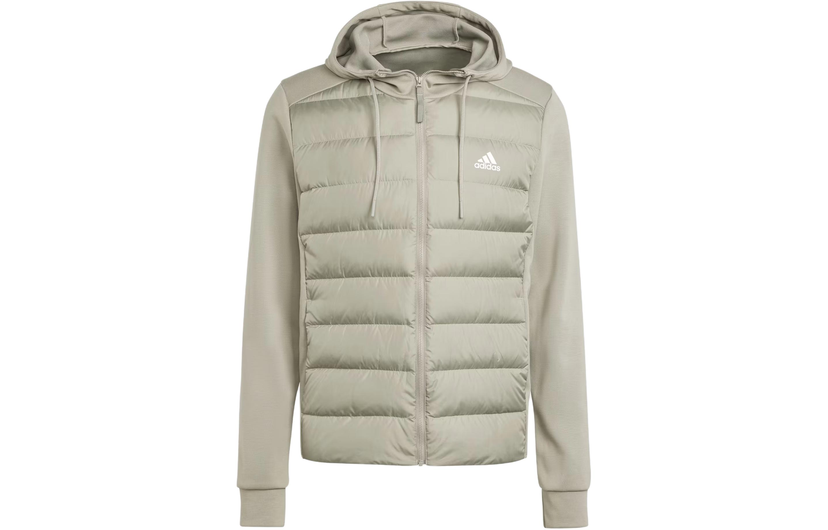 adidas Essentials Hybrid Down Hooded Jacket Grey-Green IS1273