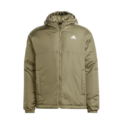 adidas Essentials Insulated Hooded Jacket Olive Green Zip-Up Logo Design HZ5725