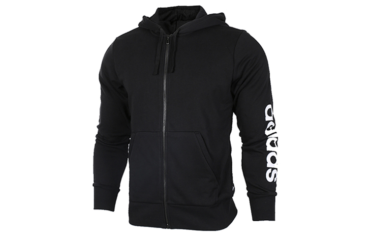 adidas Essentials Linear Full-Zip Hoodie Jacket Black Casual Wear S98796 圖 2