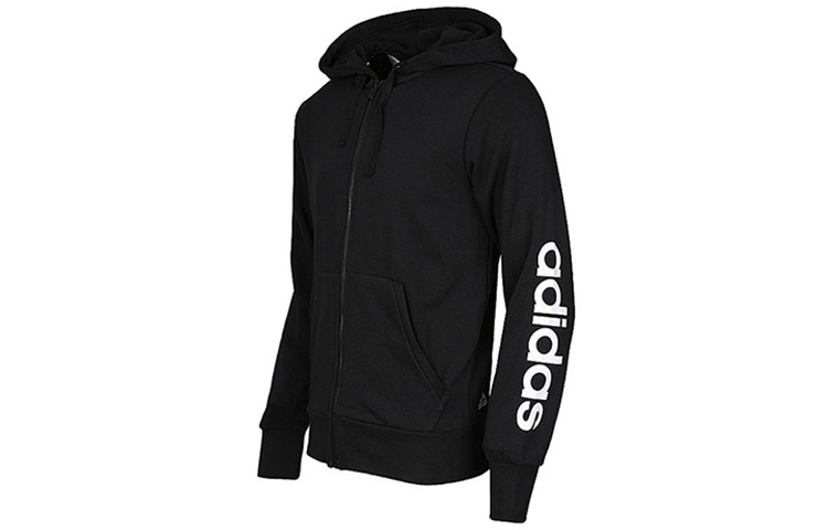 adidas Essentials Linear Full-Zip Hoodie Jacket Black Casual Wear S98796 圖 4