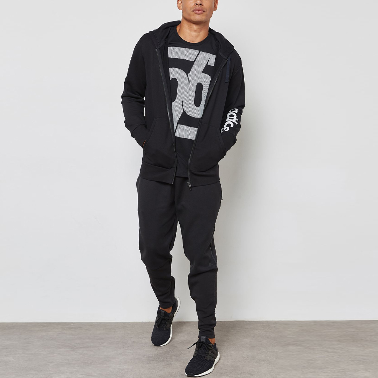 adidas Essentials Linear Full-Zip Hoodie Jacket Black Casual Wear S98796 圖 5