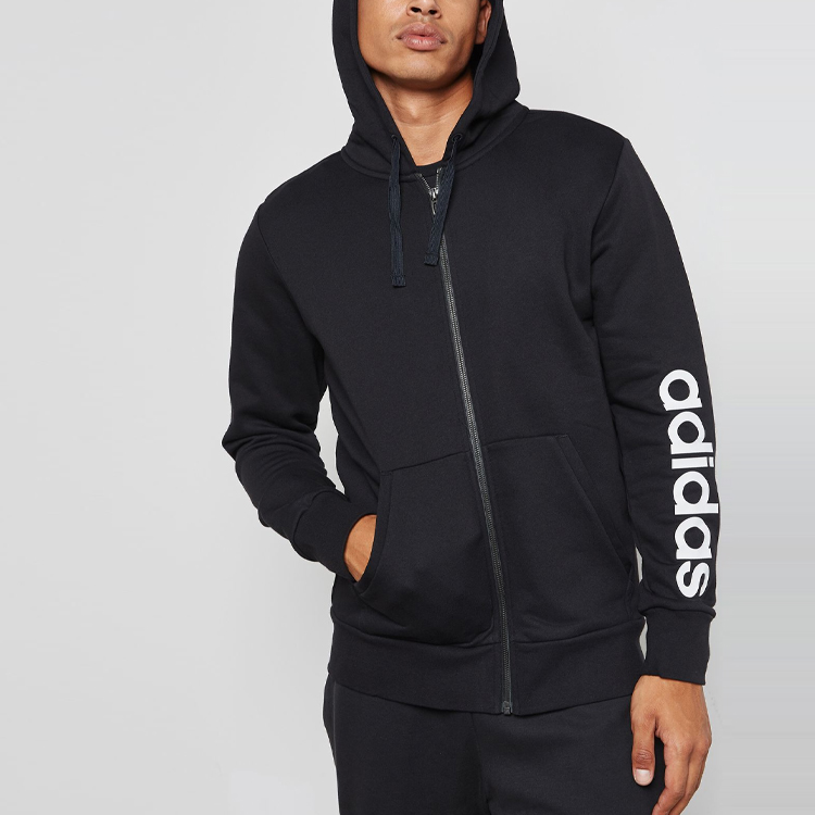 adidas Essentials Linear Full-Zip Hoodie Jacket Black Casual Wear S98796 圖 6