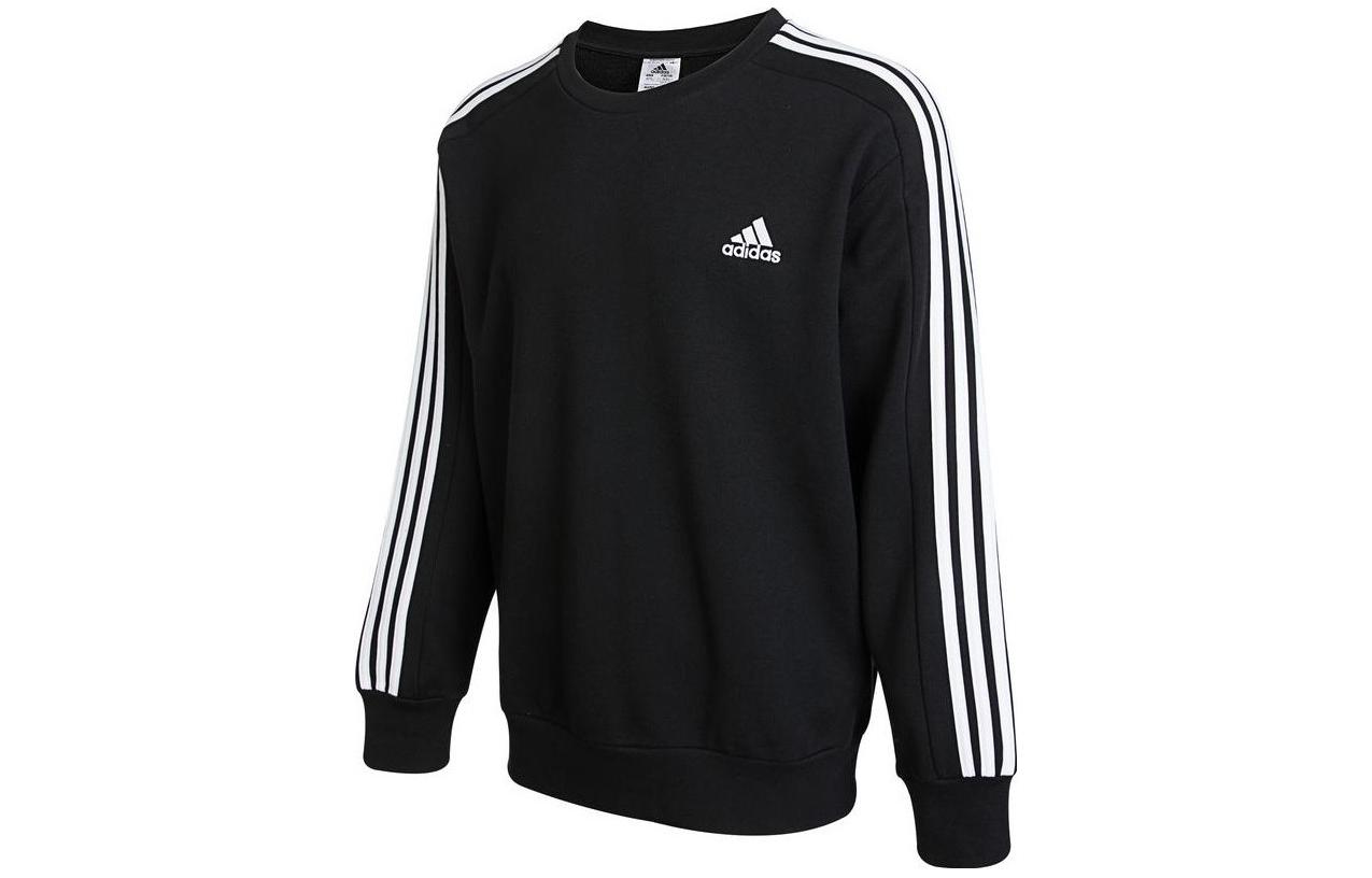 adidas ESSENTIALS Logo Embroidered Striped Sweatshirt Black IC9317
