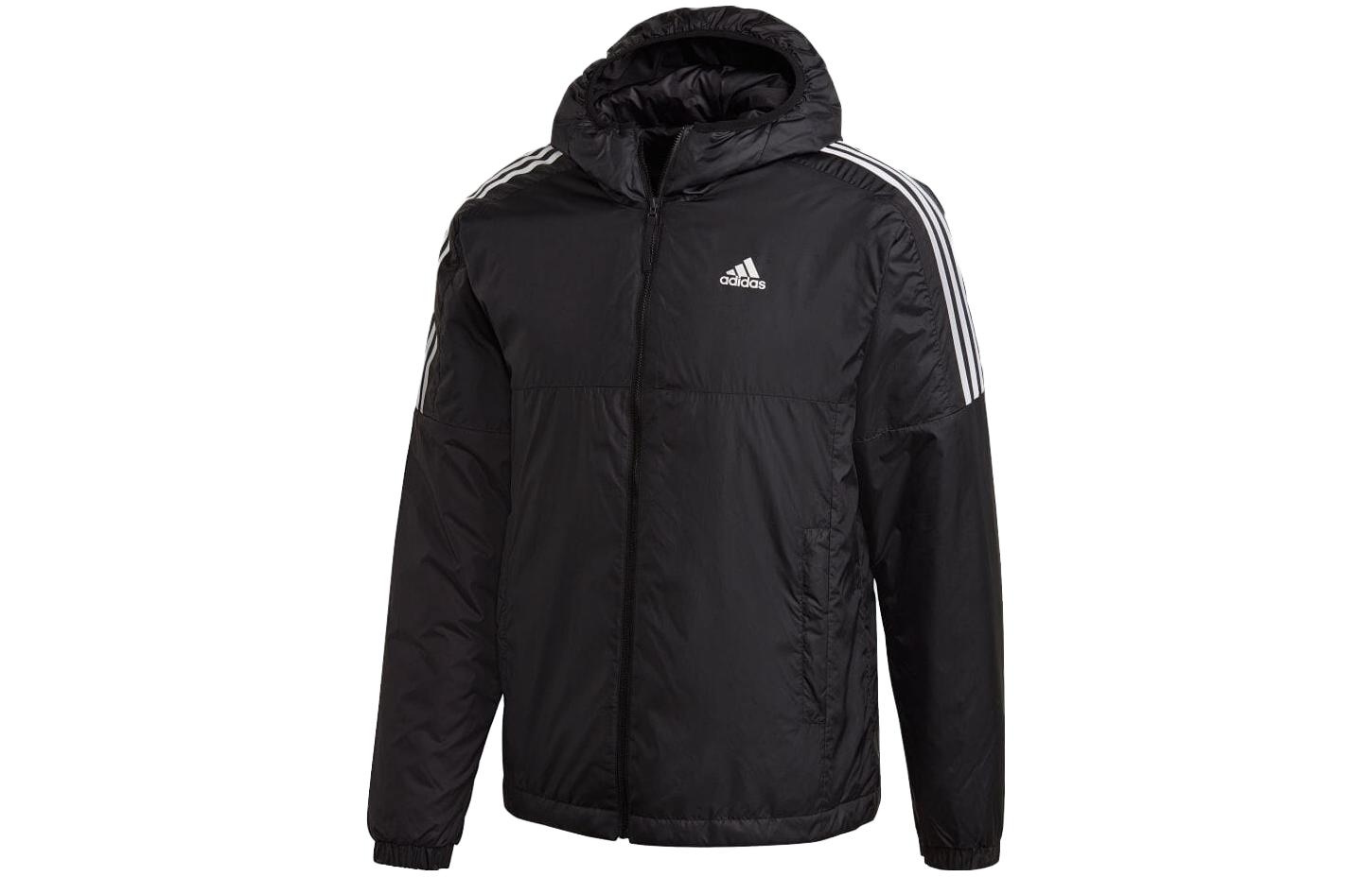 adidas ESSENTIALS Logo Print Hooded Zip Jacket Black GH4601-JAPAN