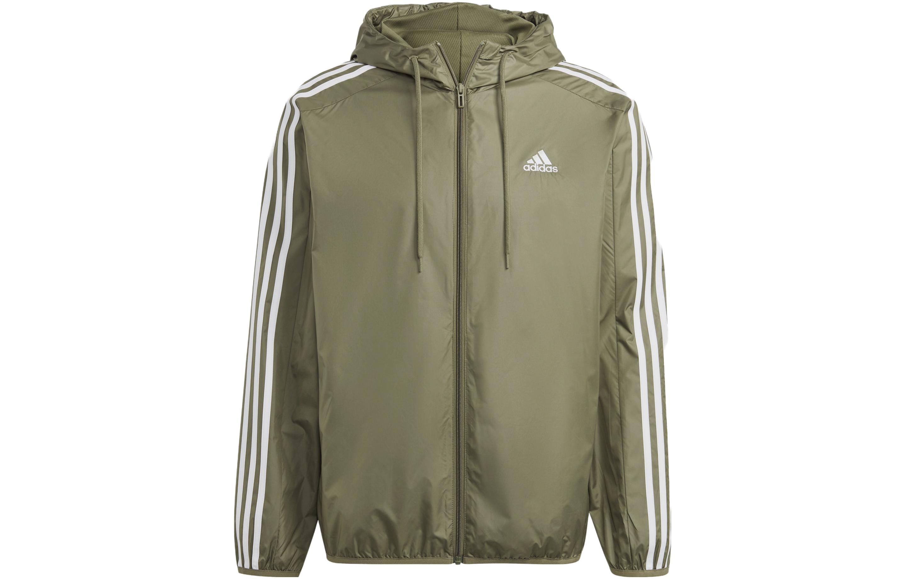 adidas ESSENTIALS Logo Print Woven Hoodie Zip Jacket Green () IB0380