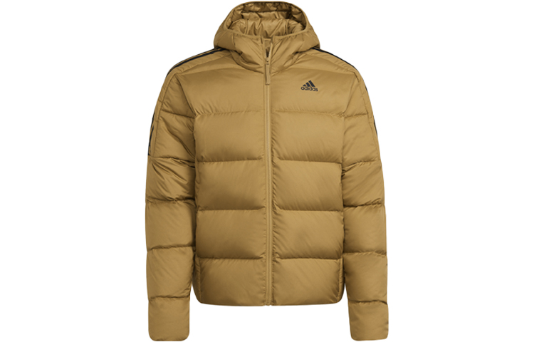 adidas Essentials Logo Puffer Winter Jacket Brown Quilted Hoodie HD9743