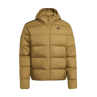 adidas Essentials Logo Puffer Winter Jacket Brown Quilted Hoodie HD9743