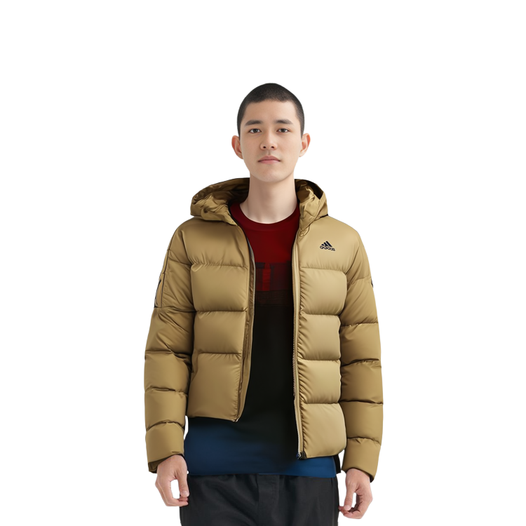 adidas Essentials Logo Puffer Winter Jacket Brown Quilted Hoodie HD9743 圖 4