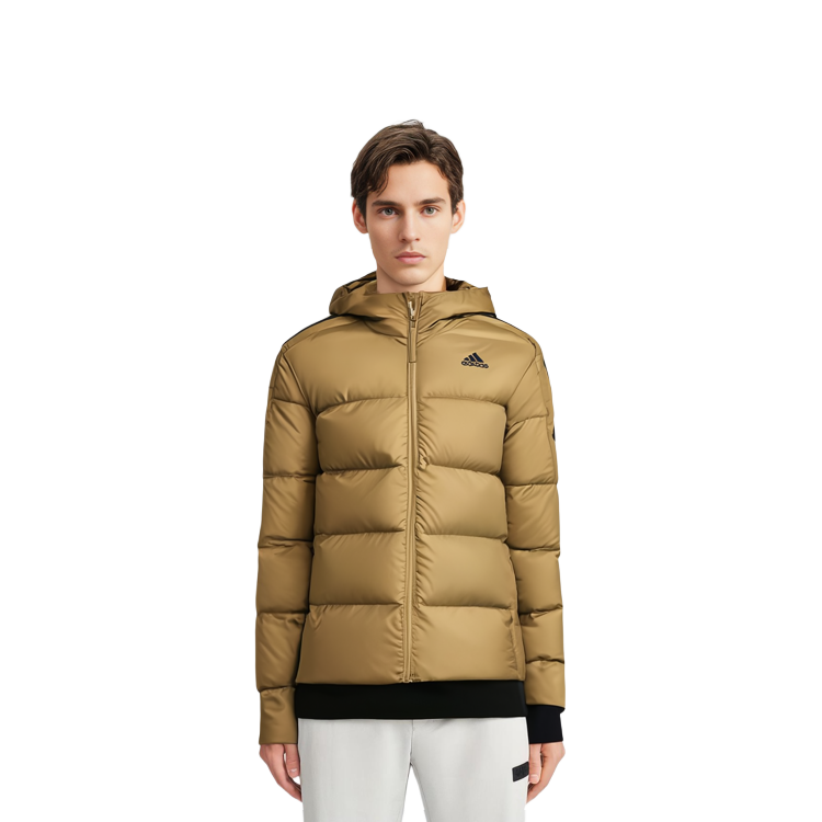 adidas Essentials Logo Puffer Winter Jacket Brown Quilted Hoodie HD9743 圖 5