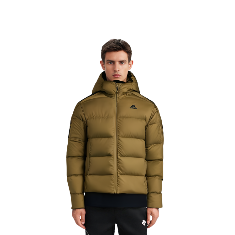 adidas Essentials Logo Puffer Winter Jacket Brown Quilted Hoodie HD9743 圖 6