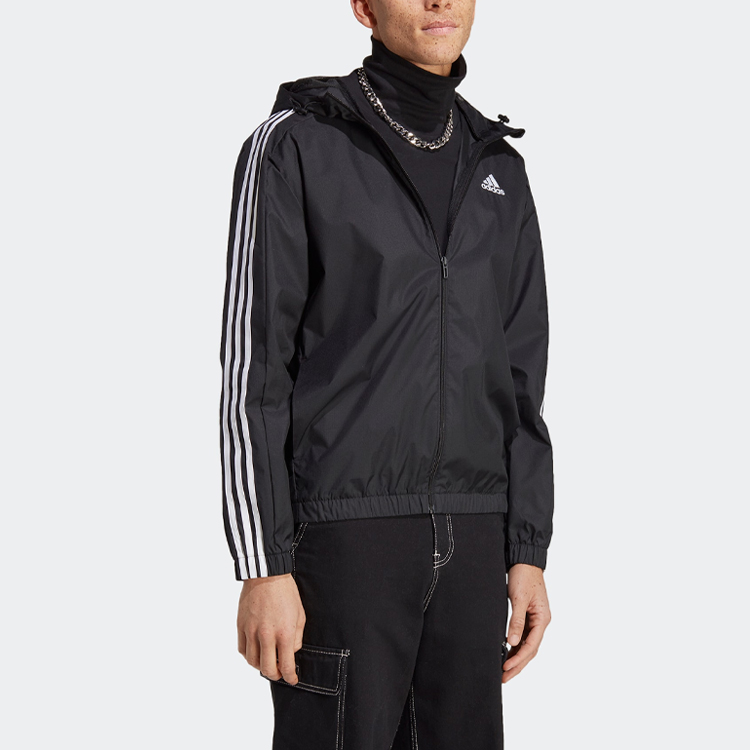 Purchase adidas Essentials 男款3條紋防水黑色連帽外套 IB0384