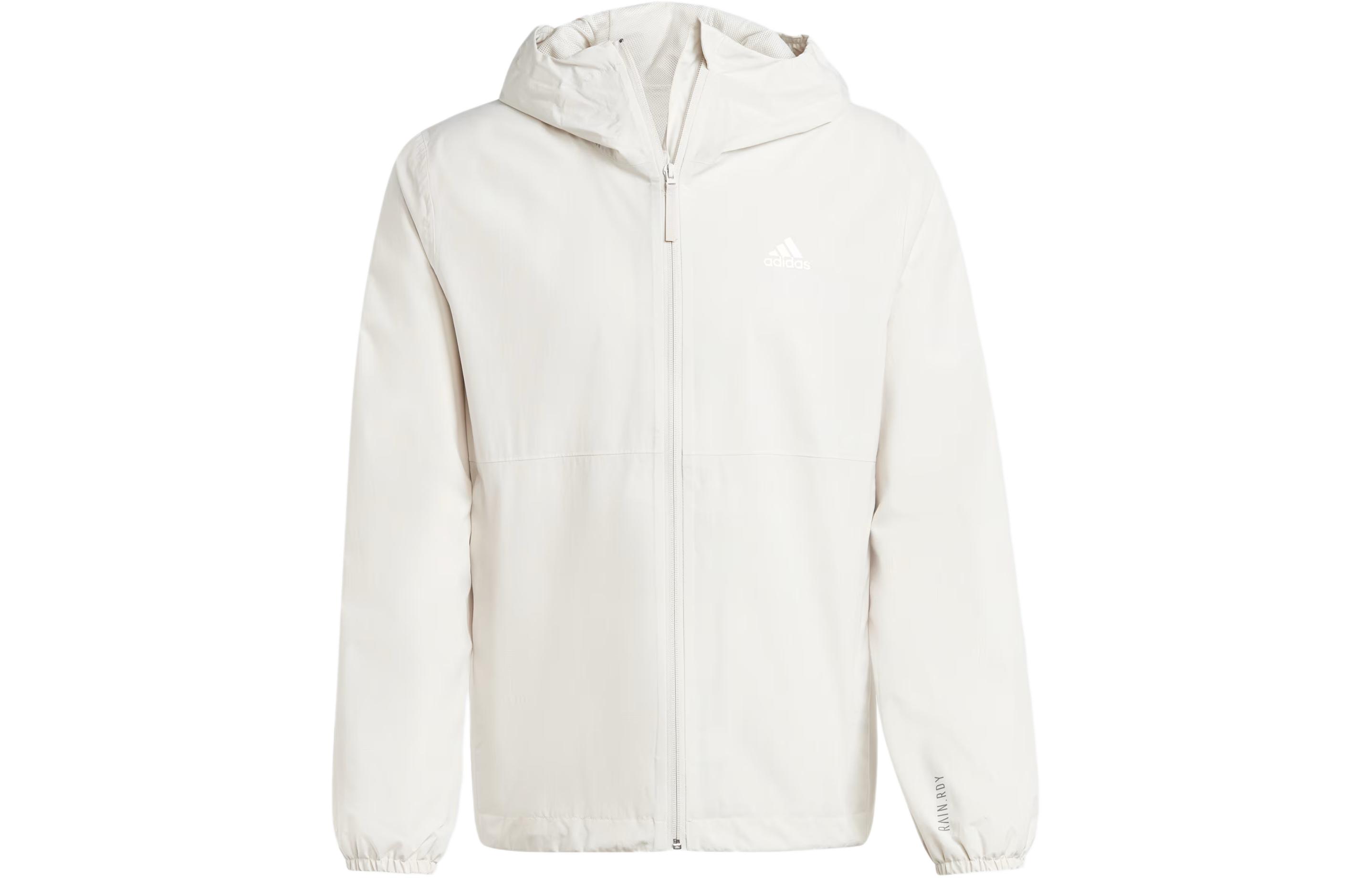 adidas Essentials RAINRDY Logo Long Sleeve Hoodie Jacket Aluminum Gray Mens IS1270