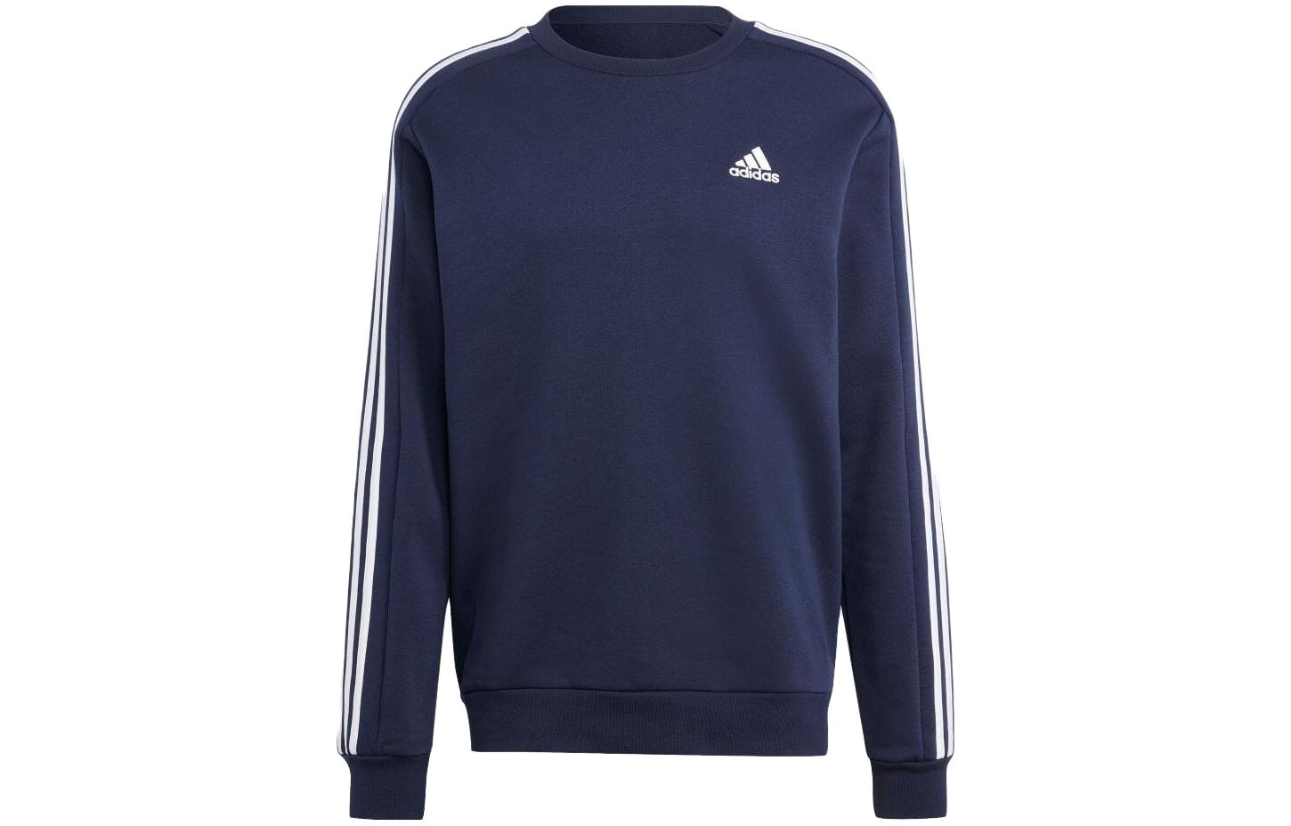 adidas ESSENTIALS Striped Logo Print Crewneck Long Sleeve Sweatshirt Navy Japan IJ6469-JAPAN
