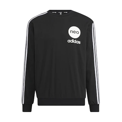 adidas Essentials Striped Logo Print Crewneck Sweatshirt Unisex Black HN8781