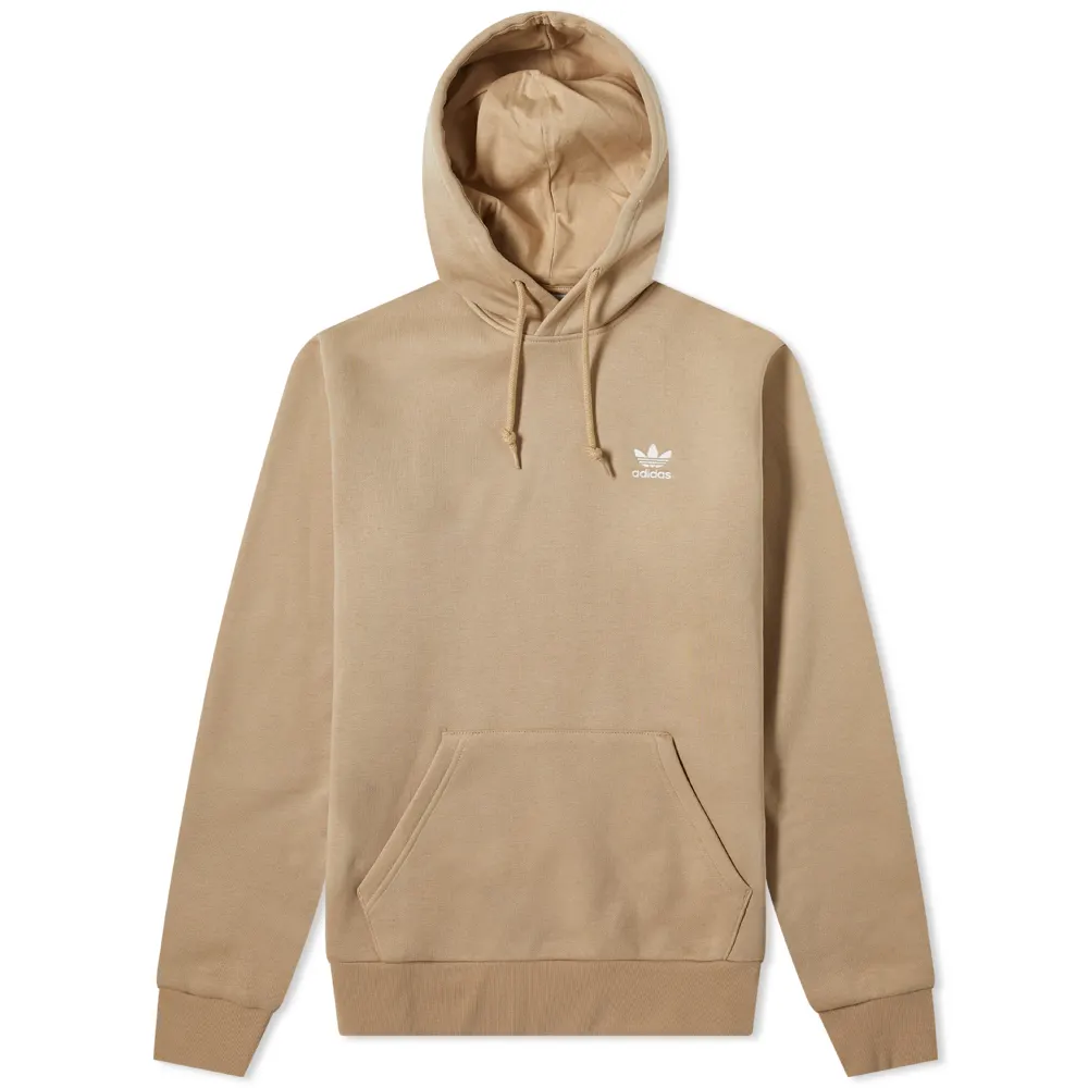 adidas Essentials Trefoil Logo Embroidered Hoodie Brown Pullover Sweater H34647
