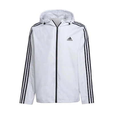 adidas ESSENTIALS White 3-Stripes Zip-Up Hoodie Jacket with Logo Print IB0382