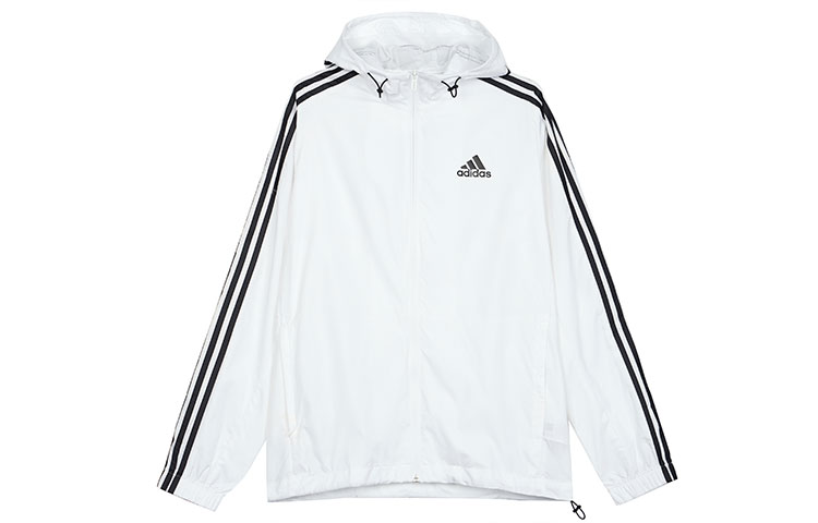 adidas Essentials Windbreaker White Logo Print Hooded Training Jacket HE4320