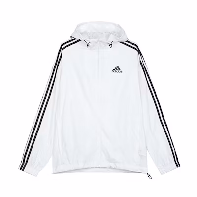 adidas Essentials Windbreaker White Logo Print Hooded Training Jacket HE4320