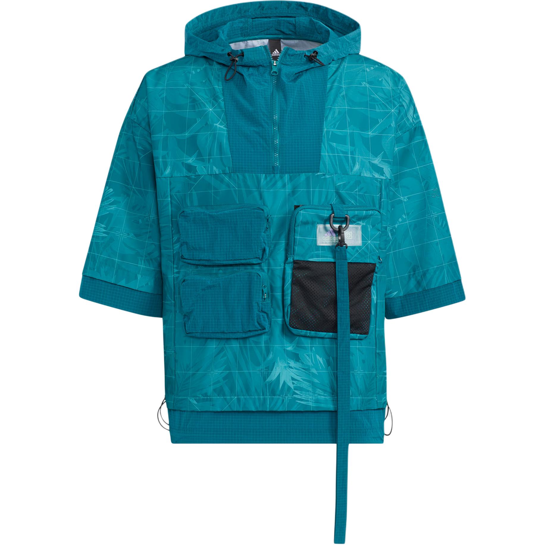 adidas Exlayer Woven Teal Short-Sleeve Pullover Hooded Jacket HE9928