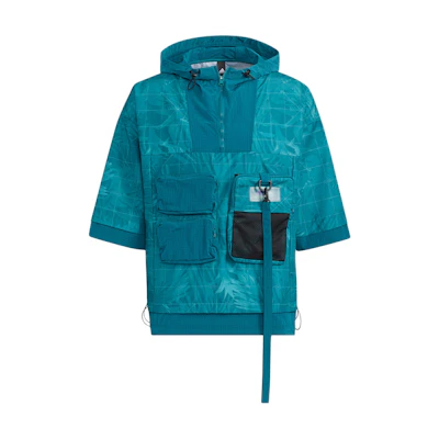 adidas Exlayer Woven Teal Short-Sleeve Pullover Hooded Jacket HE9928