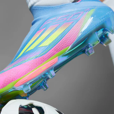 阿迪达斯F50+ FG天然草足球鞋 蓝色融合/明亮柠檬/明亮粉色 IE1250 2