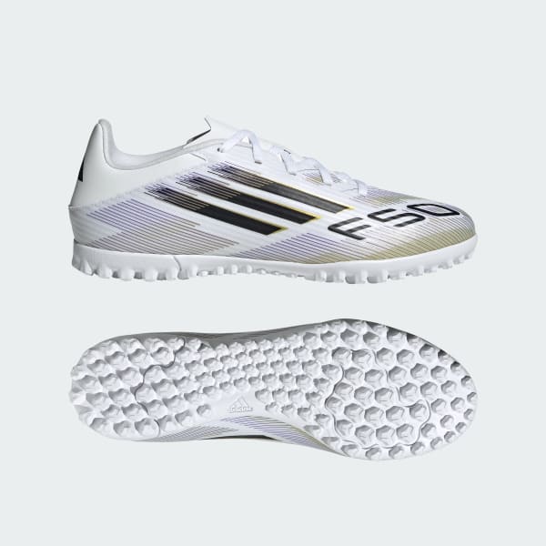 adidas F50 Club TF Turf Training Shoes Cloud White/Core Black/Gold Metallic JR4387