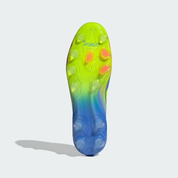 Shop Adidas F50 Elite HG/AG 日本人造草地足球鞋 藍色融合/清晰檸檬/清晰粉紅 IE1283