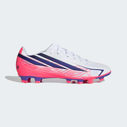 Order adidas F50 Hyperfast Club FG/MG Soccer Cleats for Natural, Firm, and Artificial Grass. Cloud White/Solar Purple/Solar Turbo KJ0990