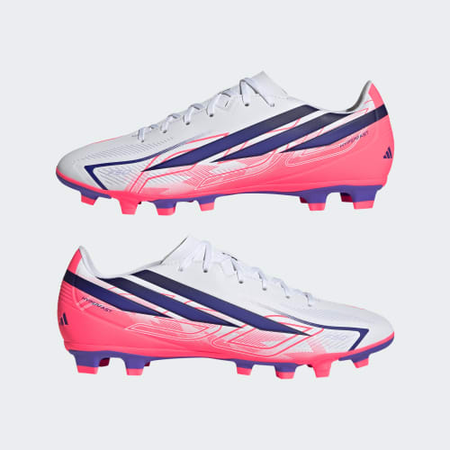 Cheap adidas F50 Hyperfast Club FG/MG Soccer Cleats for Natural, Firm, and Artificial Grass. Cloud White/Solar Purple/Solar Turbo KJ0990