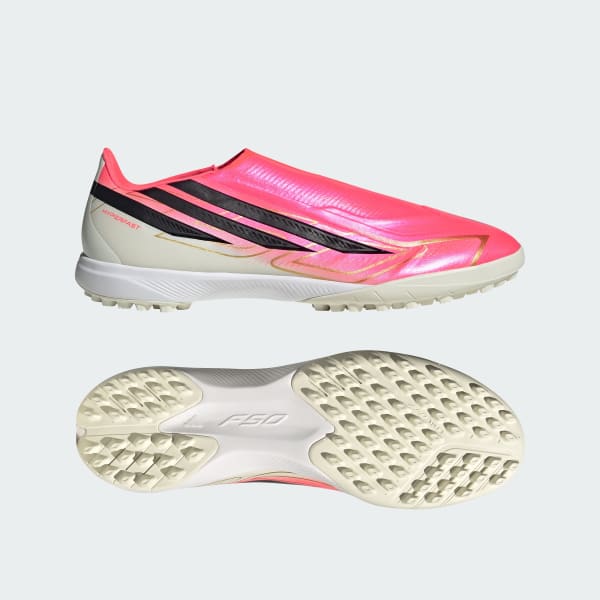 adidas F50 Hyperfast Laceless Astro Turf Soccer Shoes Solar Turbo/Core Black/Gold Metallic KJ6711