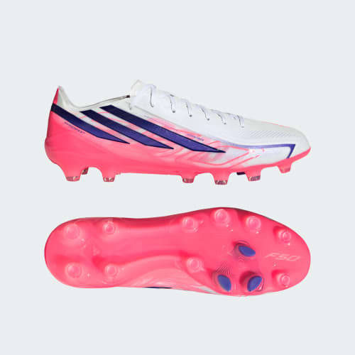 adidas F50 Hyperfast Pro HG/AG Football Boots for Firm Ground, Artificial & Natural Grass Cloud White/Solar Purple/Solar Turbo HQ2361