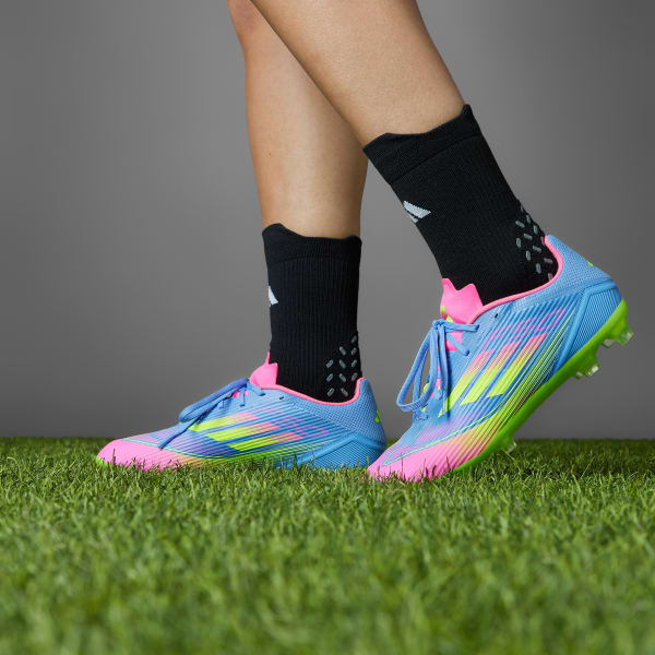 Order 阿迪达斯 F50 联赛 FG/MG 足球鞋 蓝色融合/透明柠檬/透明粉红 IE1290