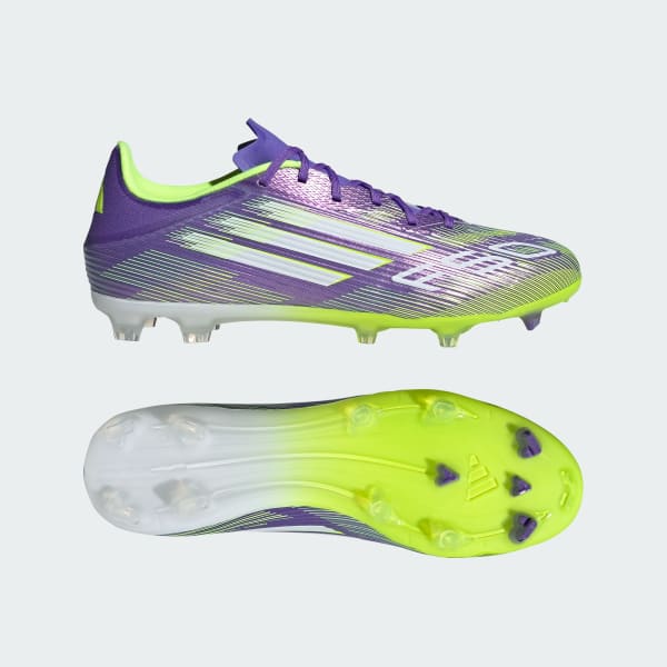 Adidas F50 League FG/MG Soccer Cleats Purple Rush/Cloud White/Lucid Lemon JI0003