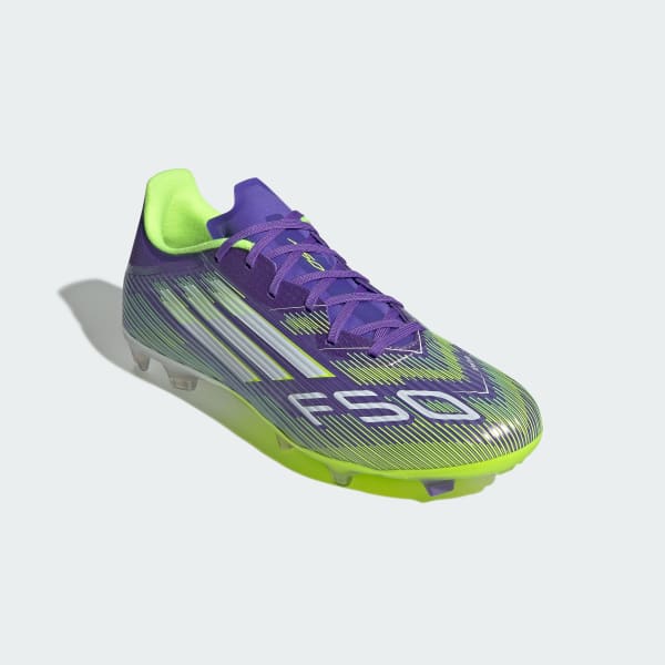 Details for Adidas F50 League FG/MG Soccer Cleats Purple Rush/Cloud White/Lucid Lemon JI0003