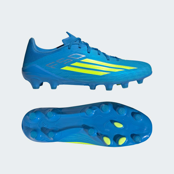 adidas F50 League HG/AG Football Boots for Firm Ground, Artificial Grass, and Natural Grass Lucid Ray Blue/Team Solar Yellow 2/Lucid Aquamarine JQ4349