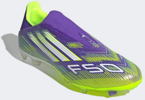 Adidas F50 League Laceless FG/MG Soccer Cleats Purple Rush/Cloud White/Lucid Lemon JH7734 Details for Adidas F50 League Laceless FG/MG Soccer Cleats Purple Rush/Cloud White/Lucid Lemon JH7734