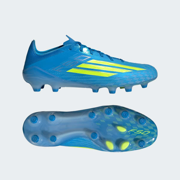 adidas F50 PRO HG/AG Football Boots for Hard Ground, Turf, and Natural Grass. Lucid Ray Blue/Team Solar Yellow 2/Lucid Aquamarine JR9604