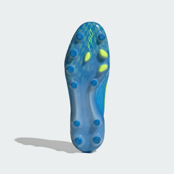 Shop 아디다스 F50 PRO HG/AG 축구화 - 하드 그라운드/터프/천연잔디, 루시드 레이 블루/팀 솔라 옐로우 2/루시드 아쿠아마린 JR9604