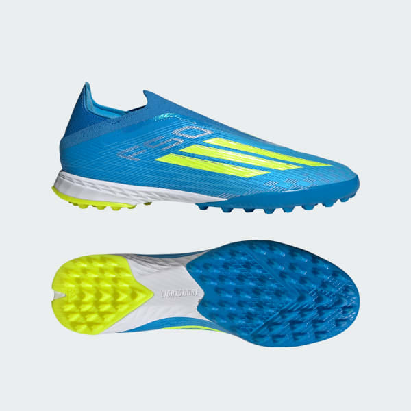 adidas F50 Pro Laceless TF Soccer Cleats Lucid Ray Blue/Team Solar Yellow 2/Lucid Aquamarine JQ1484