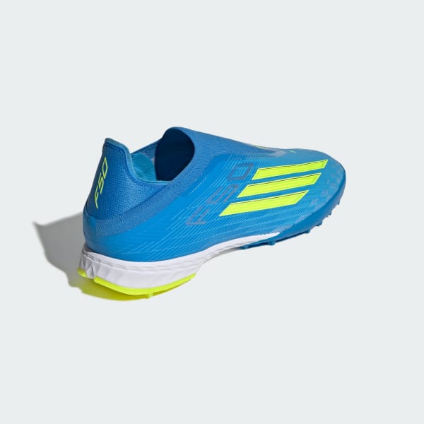 Sizing adidas F50 Pro Laceless TF Soccer Cleats Lucid Ray Blue/Team Solar Yellow 2/Lucid Aquamarine JQ1484