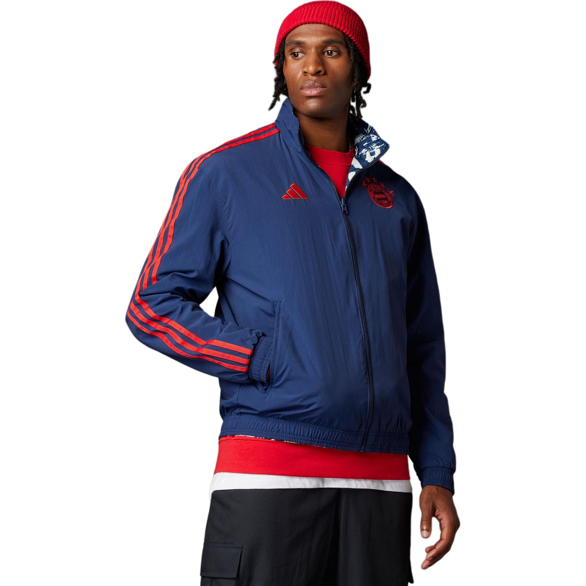 adidas FC Bayern Anthem Jacket Retro Reversible Sports Jacket Navy Blue Mens IP8316 圖 6